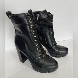 Nine West Black Lace-Up Boots with Gold Accents